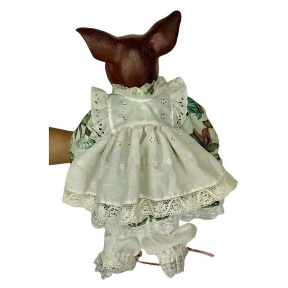 Antique Ceramic Macabre Anthropomorphic Pig Doll In Floral Dress & Bloomers - Picture 11 of 11